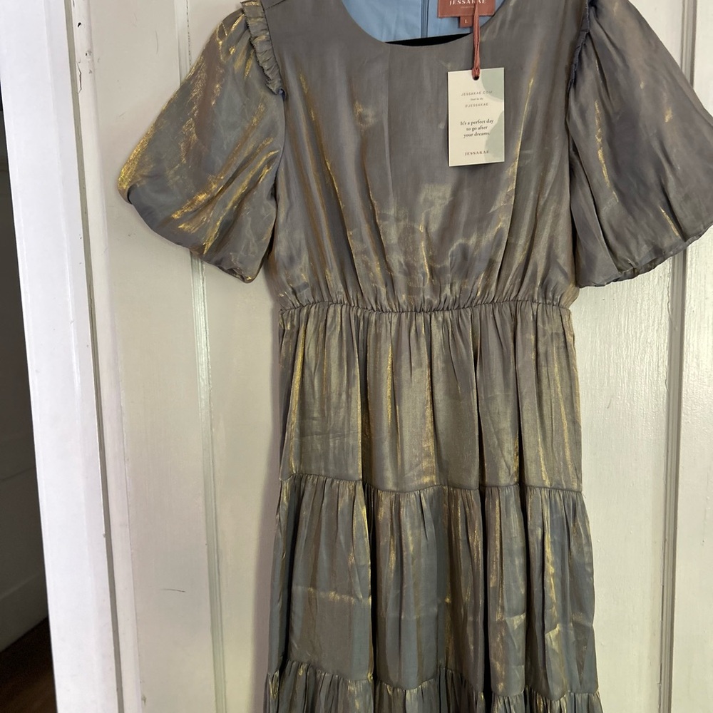 JessaKae Elegant Gold and Gray Formal Dress